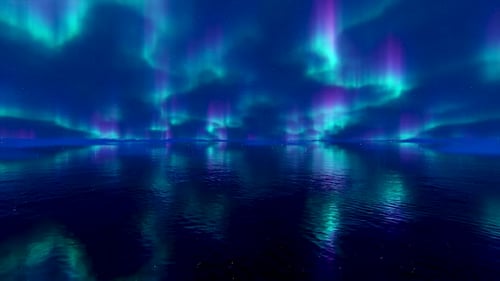 Nordlichter spiegeln sich auf dem Wasser