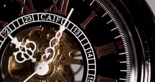 Vintage Pocket Watch Close Up of Clockwork Time