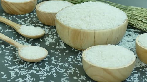 White Rice in Wooden Bowls Still Life