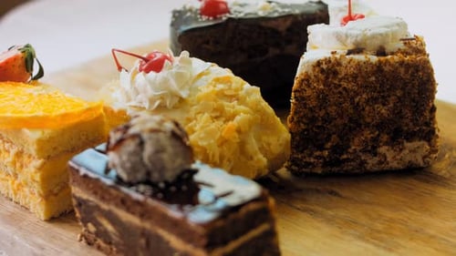 Variety of Delicious Cake Slices Close Up