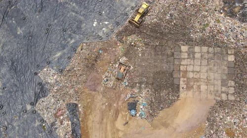 Aerial Top View Video of a Solid Waste Landfill. City Waste Treatment Location. Environmental