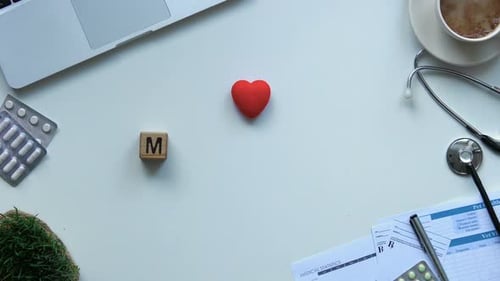 Medicine, Word Made of Wooden Cubes on Doctors Table, Healthcare Reform Top View