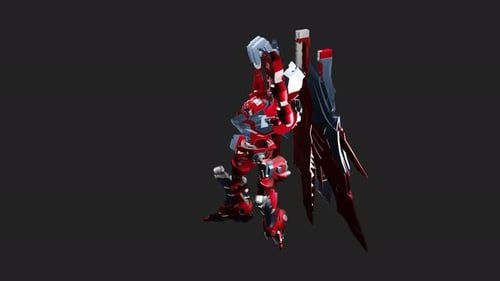 Animated Futuristic Red Mecha Robot in Action
