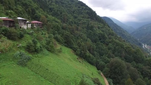 Wooden Traditional Architecture Village Houses in the Forest on the Mountain