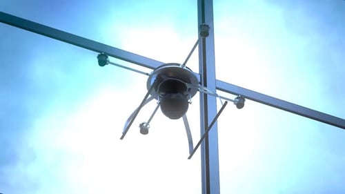 Vehículo aéreo no tripulado cuadricóptero, o UAV, propulsado por cuatro rotores individuales