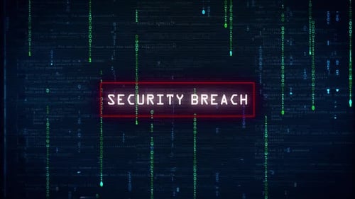 Digital Security Breach Title with Glitch and Binary Code