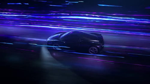 Voiture super rapide circulant sur la route avec des sentiers lumineux. Action conceptuelle à hypervitesse et circulation