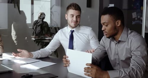 Confident Caucasian Male Financial Advisor Bank Worker Broker Explaining Deal Benefits, Speak About