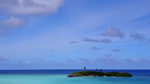 Drone sky of tropical island beach trip by lagoon and sand background