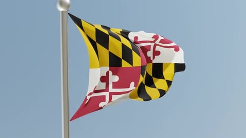 Realistic Maryland State Flag Waving on Pole