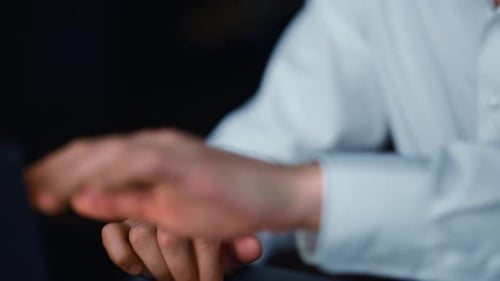 Businessman Hands Using Laptop at Office. Manager Working on Laptop Computer
