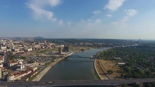 Aerial of Sava River and Belgrade City in Serbia