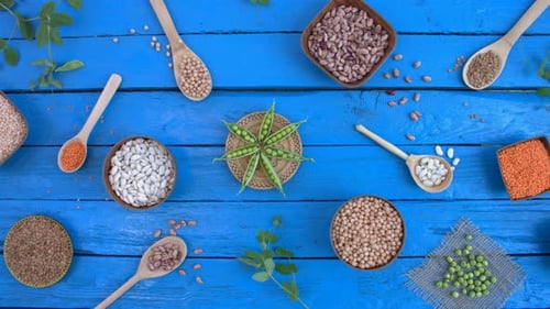 Overhead View of Colorful Variety of Dried Legumes