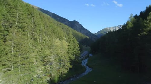 Im Sommer mit Pinien bedeckter Gebirgspass