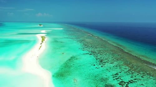Aerial drone scenery of luxury sea view beach wildlife by blue sea with white sandy background of a