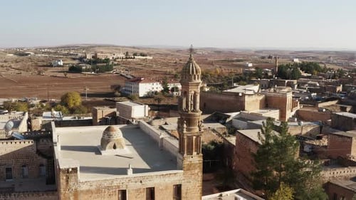 Drone Video of the Minaret of a Mosque in the Middle East