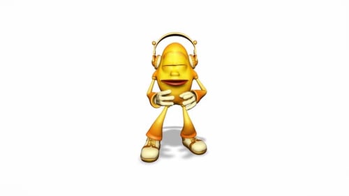 Funny Yellow 3D Animated Character Dancing with Headphones