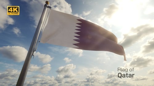 Realistic Waving Qatar Flag with Sunlight and Clouds