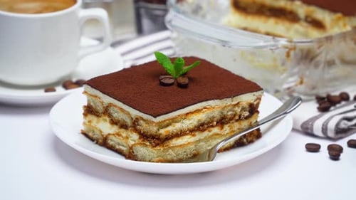 Delicious Tiramisu with Coffee Close-Up