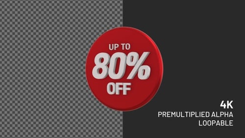 Mega Sale com até 80% de desconto em emblema rotativo em loop 3D com canal alfa 4K