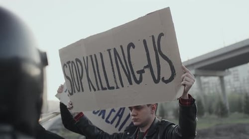 Protestors Demonstrating in an Urban Setting