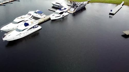Yacht marina with motor boats