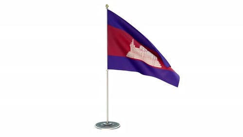 Realistic Waving Flag of Cambodia on Pole