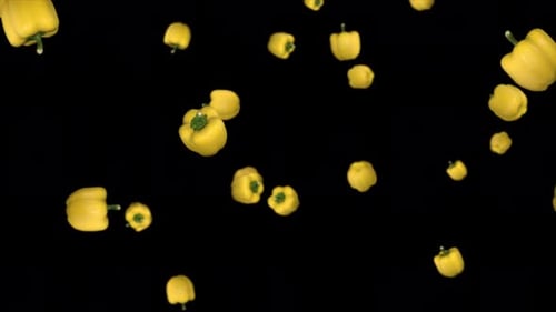 Falling Yellow Bell Peppers with Alpha Channel