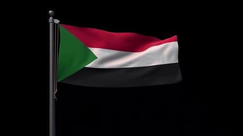 Waving Flag of Sudan on a Flagpole