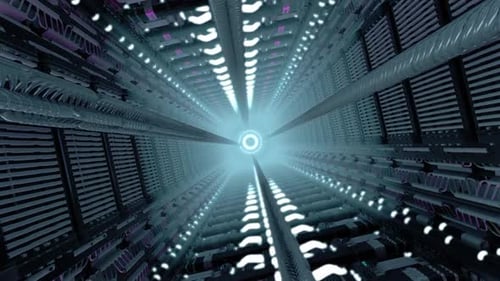Flying Through a Futuristic High-Tech Digital Tunnel