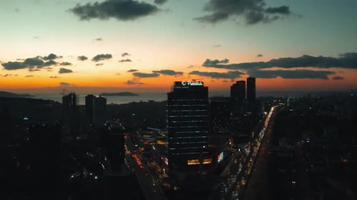 sunset and city lights