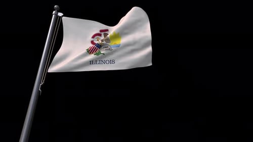 Waving Illinois State Flag on Black Background Animation