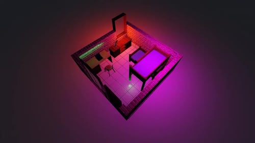3D Isometric Room Animation with Dynamic Color Changing Neon Lights