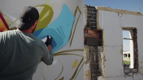 Pintura de grafiteiro com spray de aerossol 4k