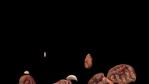 Flying Grilled Meat, Garlic, and Herbs Animation