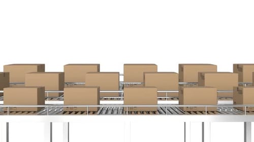 3D Animation of Cardboard Boxes Moving on a Conveyor Belt
