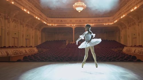 Ballerina Performs Ballet on Theater Stage