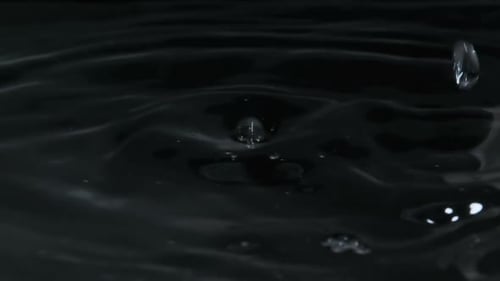 Many Drops of Water Fall on the Surface of the Water in Slow Motion Macro Shot