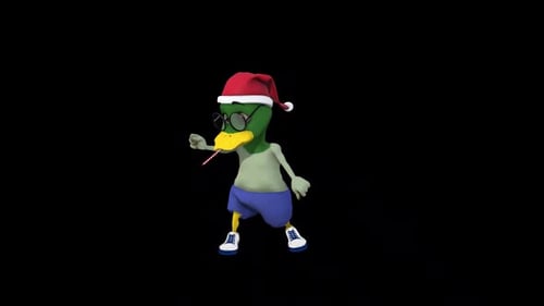 Animated Christmas Duck with Santa Hat Dancing