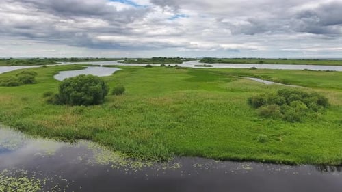 Aerial Top View on Estuary Straits and Islands