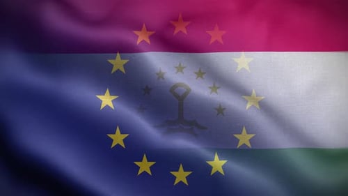 Waving European Union and National Flag Loop Background