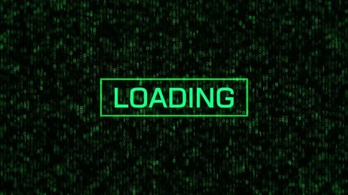 LOADING Text Over Computer Binary Background. LOADING Concept Over Binary Code and Matrix Background