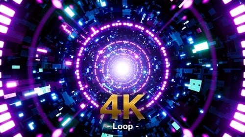 Futuristic Digital Tunnel with Glowing Neon Lights Background