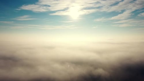 Aerial Drone View Flight Over Fog