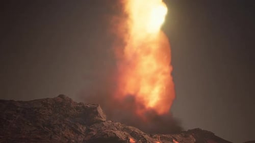 Dramatic Volcano Eruption with Fiery Plume