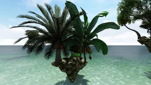 Surreal Floating Tropical Island with Palm and Banana Trees