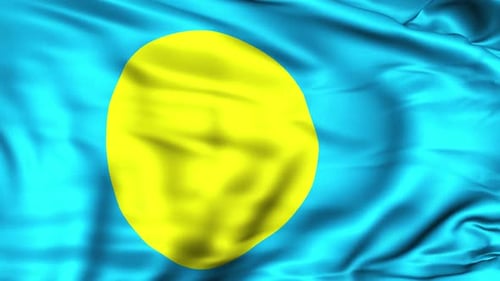 Palau National Flag Waving in Realistic Loop Animation