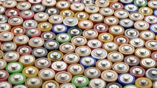 Array of Colorful Batteries Close Up View