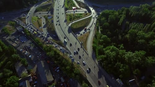 Cars Driving on Road Junction. Aerial View Car Traffic on Highway Intersection