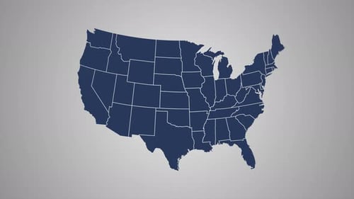 Map of United States of America Showing Different States